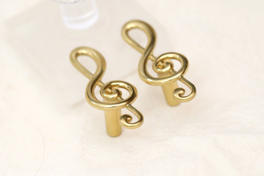 2PCS Golden Note cabinet Knobs, art deco Furniture knobs, diy animal drawer pulls fish knob Wardrobe Cabinet Handle Knob, furniture hardware
