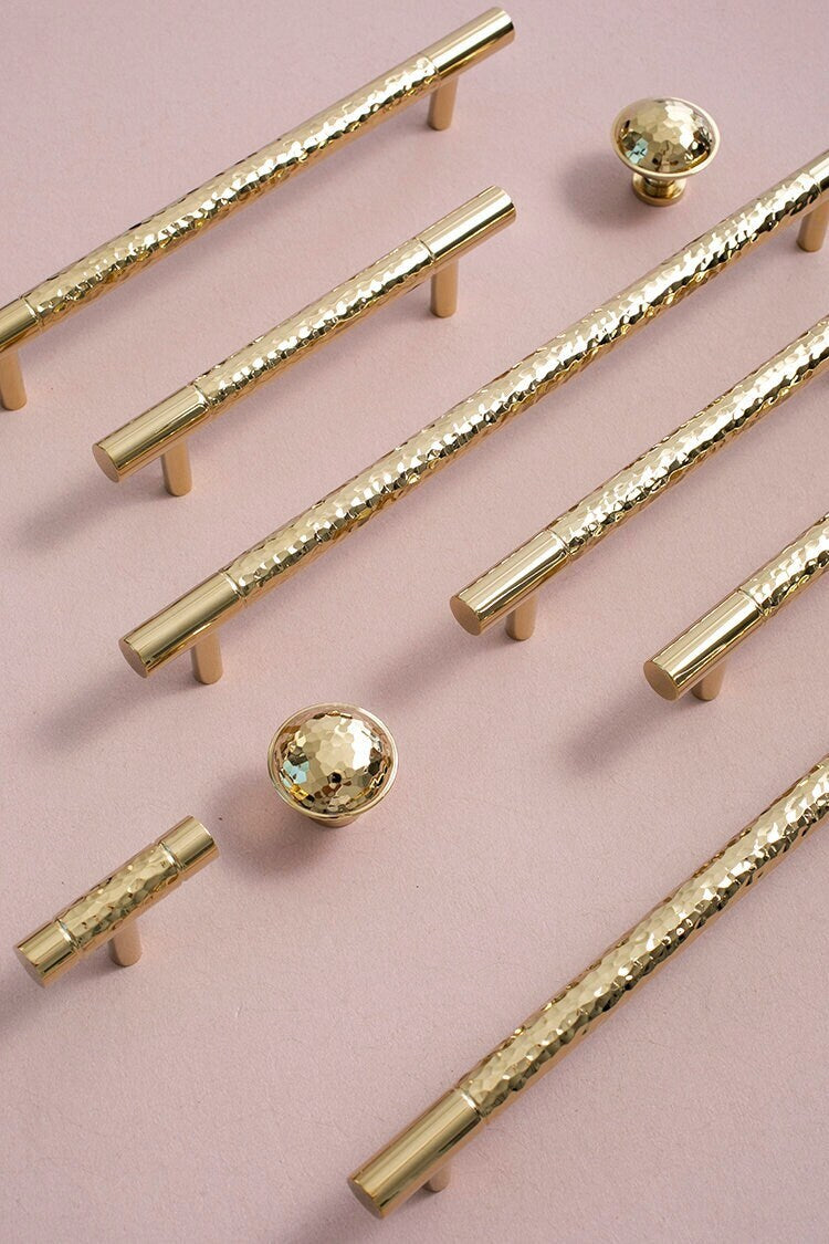 Stunning Hammered Drawer Pulls Knobs Handles, Brass Cabinet Handle Pulls, Bright gold Wardrobe Dresser Knobs handle Furniture Hardware