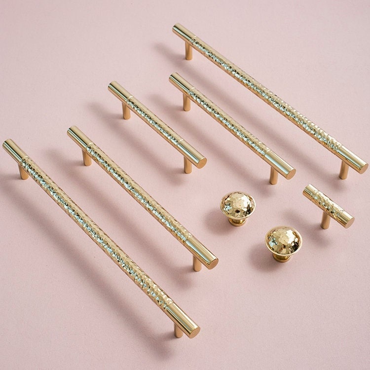 Stunning Hammered Drawer Pulls Knobs Handles, Brass Cabinet Handle Pulls, Bright gold Wardrobe Dresser Knobs handle Furniture Hardware