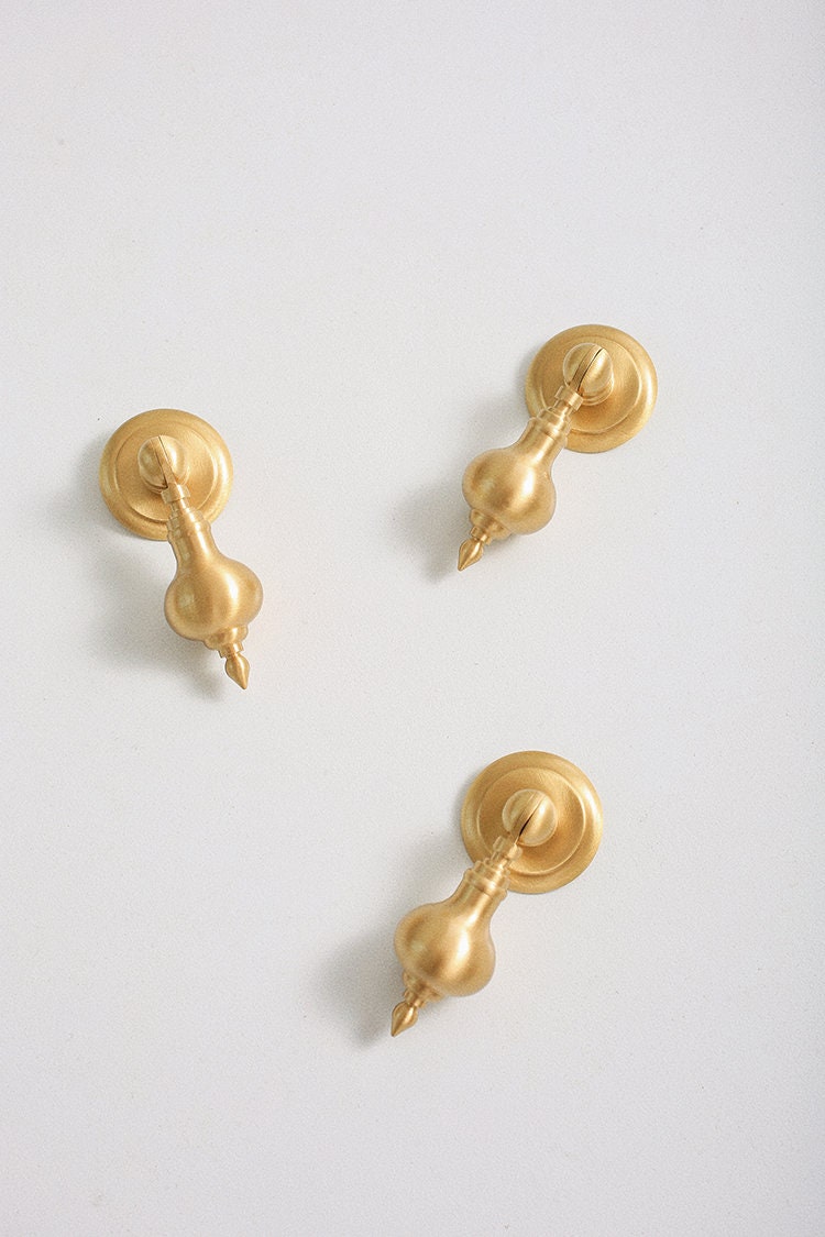 Brushed Brass Drop knobs, Gold Cabinet handle pull, DIY drawer dresser pulls, Furniture knobs, wardrobe Cabinet Knobs Furniture hardware