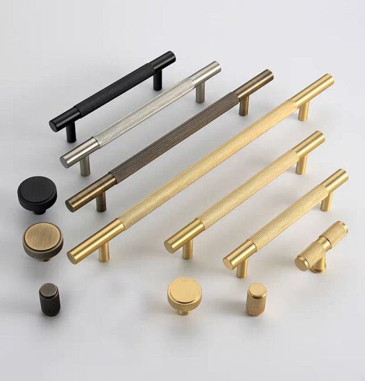 Antique Brass Knurled Cabinet Handles Pull, Satin Brass Furniture Door Handles Drawer Dresser Pulls Knobs Handles Kitchen knob wardrobe pull