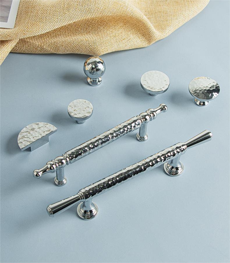 Silver Hammered Cabinet handle pull , Chrome Drawer Dresser Knobs Pull handle, Wardrobe handle, Minimalist Pulls Handles, Cabinet Hardware