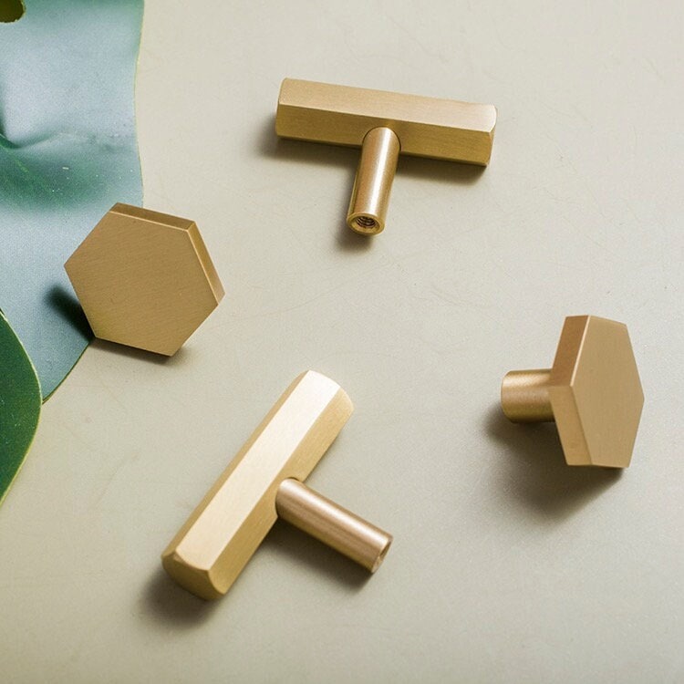 Solid Brass Hexagonal Drawer Pulls Knobs Handles, Brass minimalist Cabinet Handle Pulls, Dresser Knobs handle, Modern Furniture Hardware